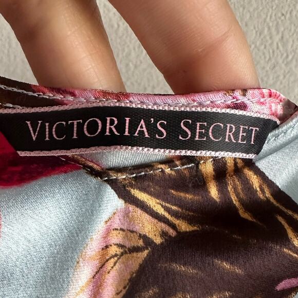 Y2K Victoria’s Secret Satin Floral Slip Dress Blue Pink Tropical Print Size S - Picture 4 of 4